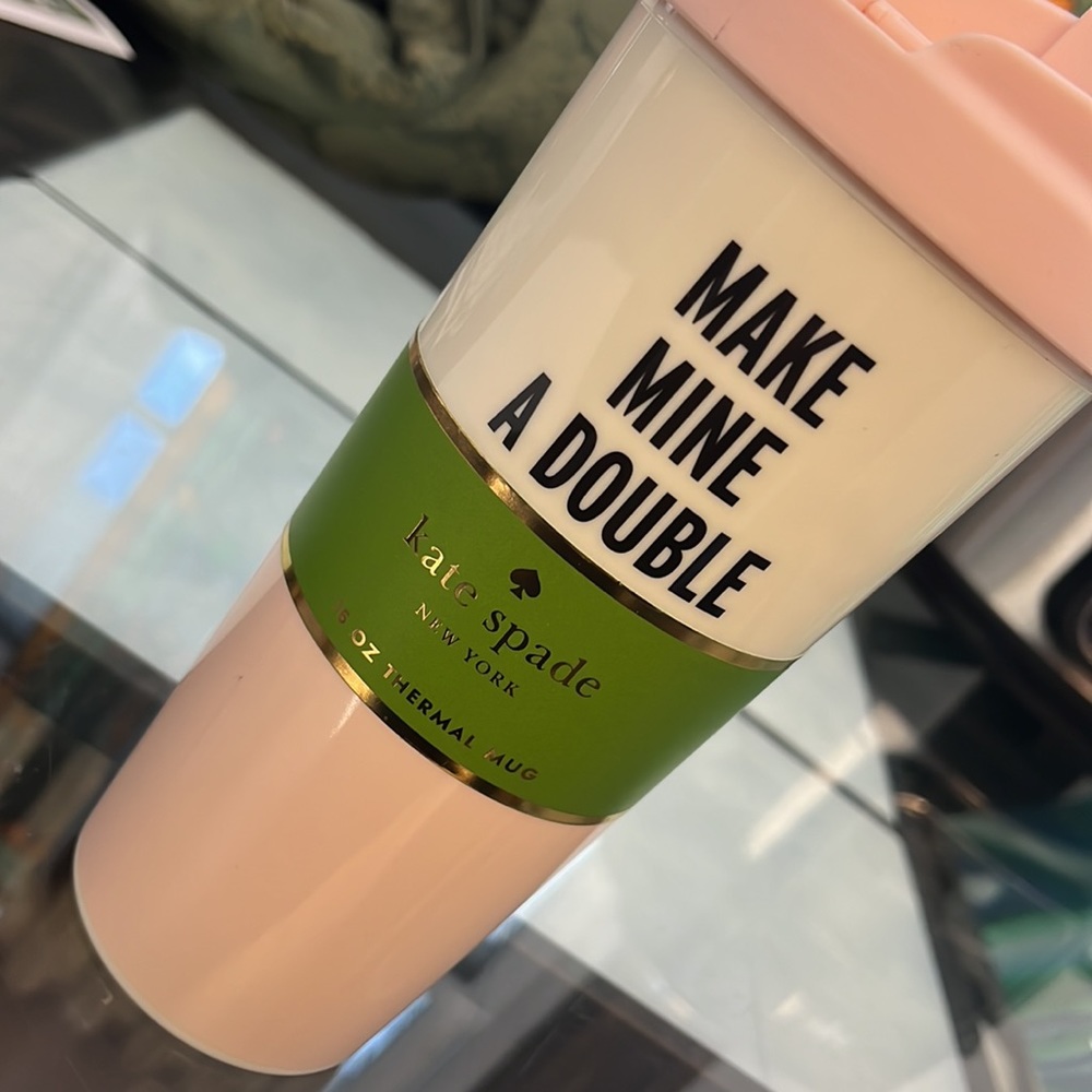 NEW Kate Spade Make Mine a Double Thermal cup mug 16 oz. Perfect for traveling - Picture 11 of 12